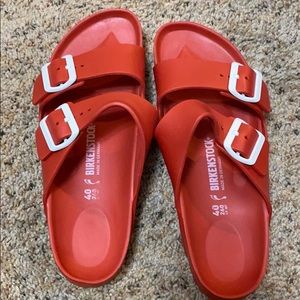 Red rubber Birkenstocks